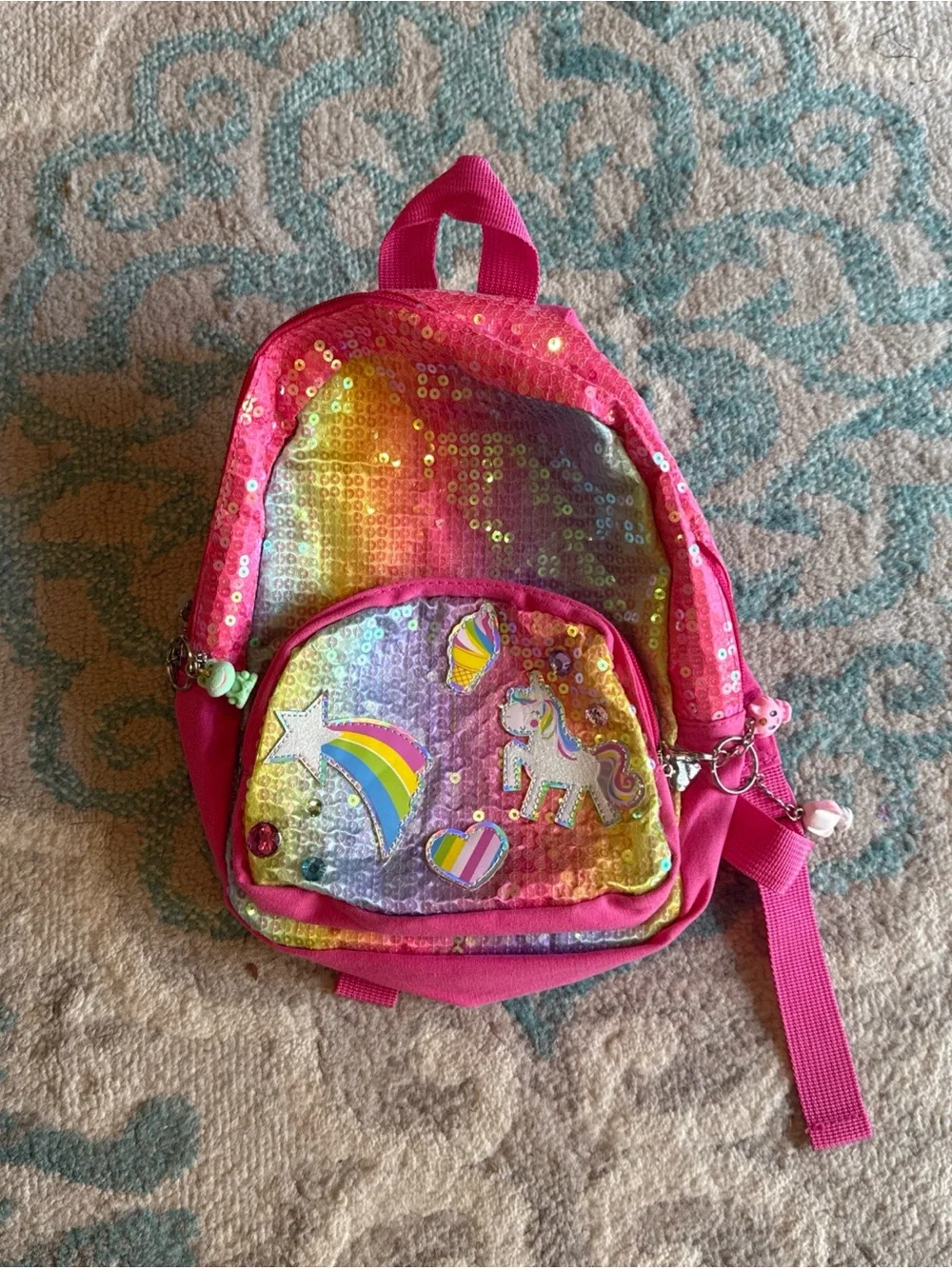 Kids Pink Sequin Rainbow Unicorn Backpack